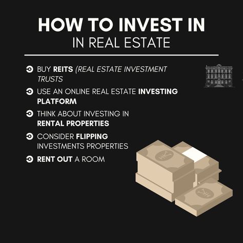 How to invest in in real estate

- buy reits (real estate investment trusts
- use an online real estate investing platform
- think about investing in rental properties
- consider flipping investments properties
-rent out a room

#CostaBlancaNort  #DreamHome  #RealEstate  #Property  #HomeBuyers  #Investment  #LuxuryLiving  #BeachfrontProperty  #RetirementHome  #MediterraneanLiving  #Spain  #Expats  #InternationalLiving  #HomeSweetHome  #ParadiseFound  #DreamComeTrue Real Estate Investor Aesthetic, Real Estate Investing Rental Property, Property Flipping, Real Estate Business Plan, Buying Investment Property, Rental Property Investment, Real Estate Infographic, Getting Into Real Estate, Real Estate Investment Trust