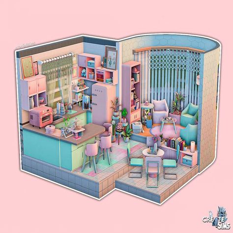 Sims 4 Danish Pastel, High School Years Sims 4, Sims 4 Pastel Pop Kit, Sims 4 Kitchen Ideas, Sims Lots, Sims 4 Kitchen, Pastel Kitchen, Sims Houses, Sims Builds