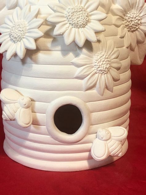 Clay Magics Large Bee Skep in ceramic bisque ready to paint by jmdceramicsart Ceramic Bird Houses Handmade, Beehive Ceramics, Beehive Pottery, Clay Bird Houses, Clay Bees, Clay Beehive, Ceramic Beehive, Honey Pots, Clay Inspo