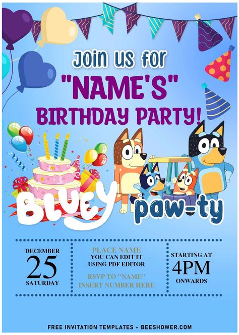 Bluey Party Invitations Template, Diy Bluey Birthday Invitations, Free Printable Bluey Invitations, Bluey Birthday Party Invite Template, Bluey Invitations Template, Free Bluey Invitation, Bluey Birthday Invitation Free, Bluey Birthday Invitation Template Free, Diy Bluey Party