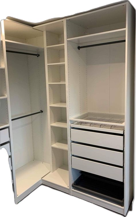 Pax Corner Wardrobe, Corner Wardrobe Closet, Creative Closets, Ikea Wardrobe, Ikea Pax Wardrobe, Dressing Room Closet, Corner Wardrobe, Walk In Closet Design, Walking Closet