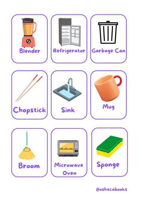 Things in the kitchen -Vocabulary card- Microwave Sponge, Kitchen Vocabulary, Pencil Drawings Easy, Vocabulary Cards, Garbage Can, Pencil Drawings, Vocabulary, The Kitchen, Pencil