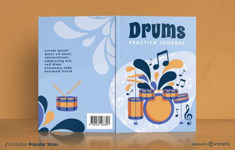 Drums musical instrument book cover design Vector Book Cover, Note Book Design Cover Ideas, Music Book Cover, Book Cover Page Design, Creative Book Cover Designs, Amazing Book Covers, Creative Book Covers, Book Cover Page, Salsa Music