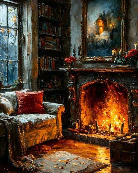 This painting is done in a realistic style with elements of romanticism. It conveys a cozy and warm autumn atmosphere. Details such as the burning fireplace, falling leaves, and bright apples create a sense of peace and harmony.

 #nature #beautiful #dream #digitalpainting #fantasyart #surrealism #cozyvibes #autumnart #fireplace #realism #fallcolors Romanticism Art, Cozy Living Room Warm, Painting Notebook, Paint Fireplace, Fireplace Art, Christmas Fireplace, The Burning, Cozy Fireplace, Falling Leaves