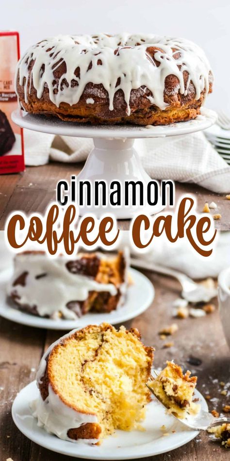 A cinnamon coffee cake that doubles as breakfast and dessert! This Streusel Bundt Coffee Cake will win you over with its layers of cinnamon sugar and creamy vanilla icing. Bundt Coffee Cake, Cinnamon Swirl Coffee Cake, Coffee Cake Bundt, Cinnamon Coffee Cake, Breakfast Goodies, Cinnamon Coffee, Vanilla Icing, Pound Cakes, Vanilla Pudding Mix