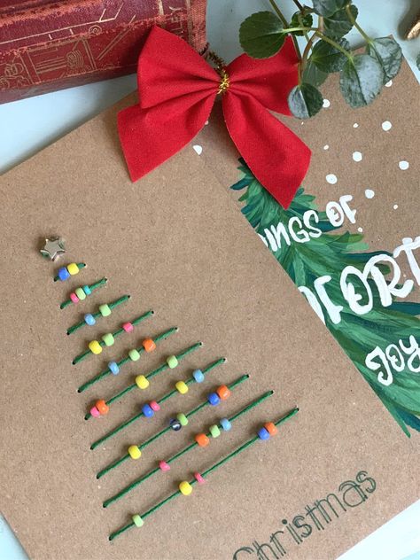 Hand Stitched Christmas Cards, Hand Stitched Cards, Handmade Christmas Cards Ideas, Button Christmas Cards, Christmas Card Wishes, Class Crafts, Ideas Navidad, Christmas Cards Kids, Simple Christmas Cards