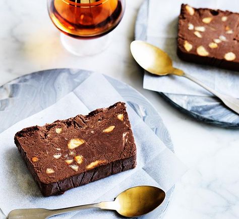 Australian Gourmet Traveller feature recipe for chocolate and roasted almond semifreddo