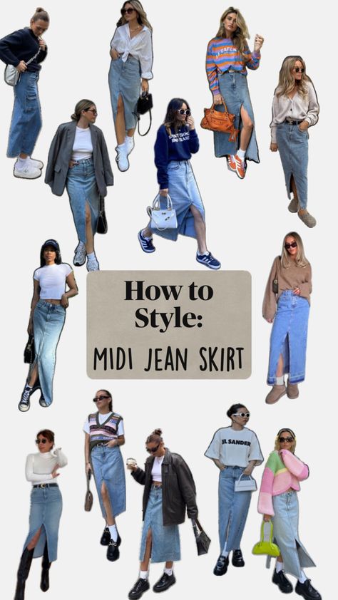 Currently obsessed with the long Jean skirt 😍 Midi Jean Skirt, Jean Skirt Outfits, Long Jean Skirt, Trendy Fall Outfits, Business Casual Outfits, Jean Skirt, How To Style, Skirt Outfits, Business Casual