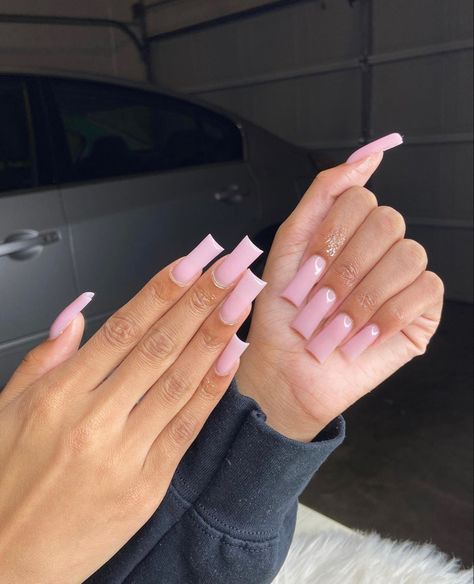 Medium Basic Nails, Simply Pink Nails, Basic Medium Acrylic Nails, Solid Square Nails, Medium Pink Acrylic Nails, Acrylic Shorties, Plain Colored Nails, Mid Length Nails, Pink Nails Square