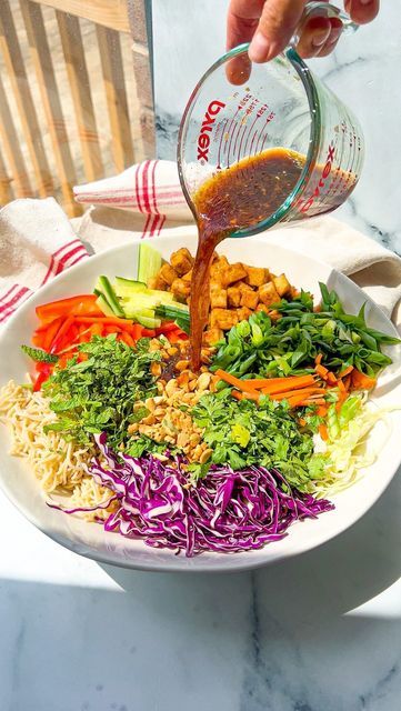 Rainbow Noodle Salad, Clear Noodles, Brown Rice Noodles, Chic Peas, Carrot Greens, Firm Tofu, Purple Cabbage, Extra Firm Tofu, Cabbage Salad