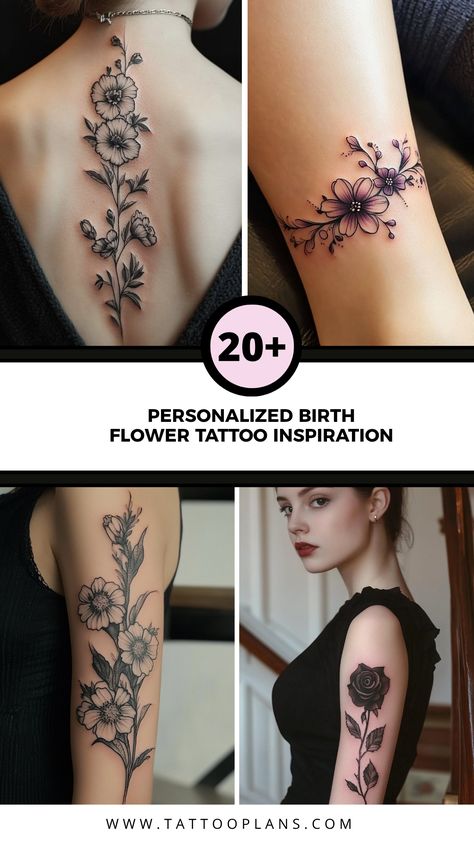 Explore personalized birth flower tattoo ideas with this pin. It features stunning design options that represent meaningful symbols from various flowers. The collection includes 4 enchanting images focused on highlighting unique individuality through birth flower tattoos. Flower Tattoos Ideas For Women, Larkspur Tattoo With Name, Unique Birth Flower Tattoos, Wild Flower Tattoo Designs, Flower Tattoo Wrist, February Birth Flower Tattoo, Wild Flower Tattoo, Birth Flower Tattoo Ideas, Larkspur Tattoo