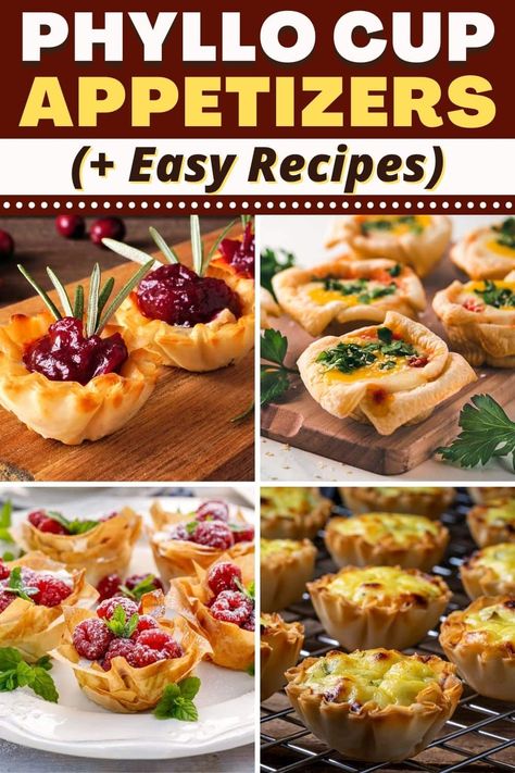 Try these cute phyllo cup appetizers for the perfect party snacks! From fig and goat cheese to spinach artichoke dip, these cups are sure to keep your guests happy. Appetizers Phyllo Cups, Phyllo Cup Desserts, Phyllo Cup Appetizers, Appetizers Easy Recipes, Phyllo Appetizers, Cup Appetizers, Cup Desserts, Philo Dough, Fig And Goat Cheese