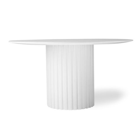 HKliving | pillar dining table round white White Round Dining Table, Handmade Dining Table, Orange Furniture, Round Wood Dining Table, Brass Side Table, Teak Table, Dining Table Black, Round Side Table, Ferm Living