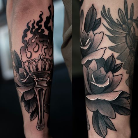 Antorcha en grises.

#neorealismtattoo #tattoo #neotraditional #neotraditionaltattoo #neotrad #neotraditionaltattoos #neorealism #neorealismo #neorealismtattoo #guatemala #guatemalatattoo #guatemalatatuajes #neoblackandgreytattoos #neoblackandgrey Neotraditional Tattoo Black And Grey, Black And Grey Rose Tattoo, Black And Grey Sleeve, Tattoo Black And Grey, Black And Grey Rose, Neotraditional Tattoo, Tattoo Black, Grey Roses, Rose Tattoo