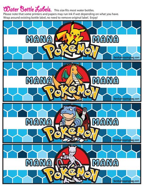 Pokemon Water Bottle, Pokemon Ideas, Water Bottle Labels Template, Pokemon Birthday Party, Bottle Label Template, Water Bottle Label, Dc Super Hero Girls, Pokemon Coloring Pages, Pokemon Birthday