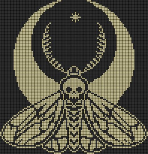 Alpha pattern #129404 | BraceletBook Moth Tapestry Crochet Pattern, Tapestry Crochet Skull Pattern, Graphagram Crochet Afghans, Pixel Art Pattern Witchy, Alpha Patterns Skull, Moth Grid Pattern, Alpha Patterns Blanket, Witchy Tapestry Crochet, Cross Stitch Tapestry Pattern