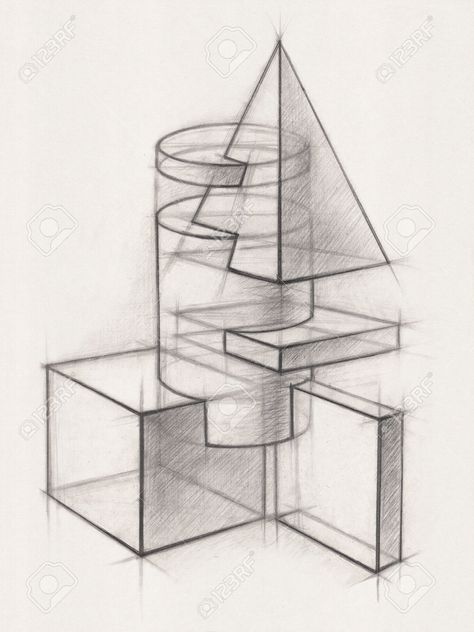 Geometric Shapes Drawing, Structural Drawing, Architecture Drawing Sketchbooks, Perspective Drawing Architecture, Isometric Drawing, Geometric Shapes Art, Object Drawing, Geometric Drawing, Architecture Concept Drawings