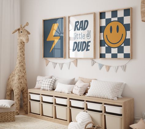 Set of 3 Boys Nursery Wall Art Prints for instant ,download, 'rad littlle dude ', Checkered, Smiley Face, Retro, Groovy, baby boy, Child Kids Decor, Playroom Checkered Smiley Face, Simpsons Gift, Playroom Posters, Baby Boy Nursery Decor, Nursery Wall Art Boy, Boys Nursery, Nursery Decor Boy, Blue Nursery, 3 Boys