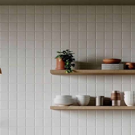 Fireclay Tile Kitchen Backsplash, Fireclay Tile Kitchen, Square Textured Tile Backsplash, Ann Sacks Kitchen Backsplash, Ann Sacks Tile Backsplash, Mosaic Tile Backsplash Kitchen, Fireclay Tile, Kitchen 2024, Natural Kitchen