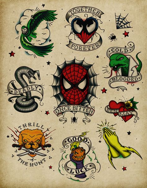 Tattoo Spiderman, Sailor Jerry Flash, Nautical Tattoo Sleeve, Butterfly Tattoos On Arm, Spiderman Tattoo, Traditional Black Tattoo, Spiderman Comic Art, Sailor Tattoos, Tattoos Traditional