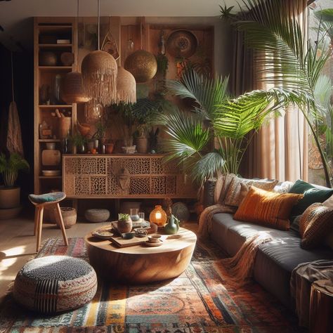 Boho Cabin Decor Living Room, Zen Boho Living Room, Medeteranian Interior, Buddha Decor Living Room, Earthy Living Room, Hippie Living, Earthy Home, Boho Living Room Decor, Boho Interiors