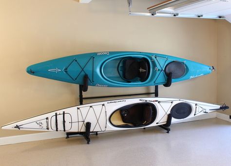 Kayak Storage Racks Outdoor, Diy Kayak Storage, Kayak Storage Garage, Organizing Garage, Garage Goals, Kayak Stand, Adventure Room, Garage Mudroom, Kayak Storage Rack