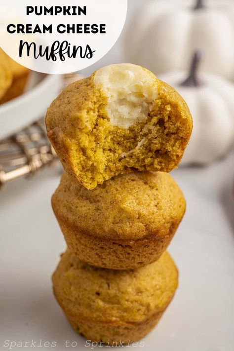 Pumpkin Cream Cheese Muffins are one of those treats that you won’t be able to get enough of, they are that good! These muffins combine your love of pumpkin flavor and spice with a delicious cream cheese filling that you will taste in every single bite. These cream cheese filled pumpkin muffins are perfect to enjoy for breakfast, snack time, or as an after-dinner treat. Cream Cheese Filled Pumpkin Muffins, Pumpkin Spice Mini Muffins, Mini Pumpkin Muffins, Family Breakfast Recipes, Pumpkin Cream Cheese Muffins, Pumpkin Cream Cheese, Pie Flavors, Cream Cheese Muffins, Pumpkin Cream Cheeses