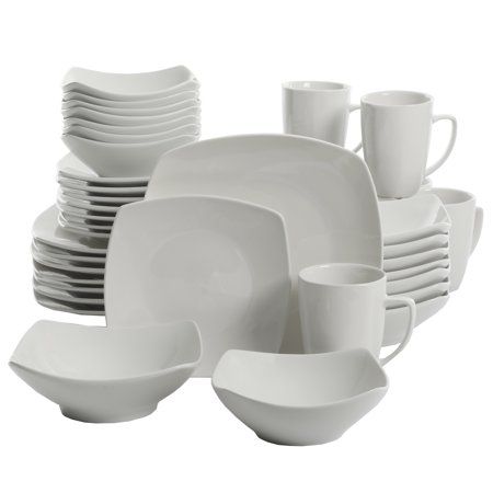 Dinnerware Sets Walmart, White Dinnerware Set, Square Dinnerware Set, Prep Bowls, Ceramic Dinnerware Set, White Dinnerware, Dinner Service, Ceramic Dinnerware, Fine Ceramic