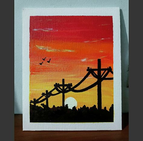 Sunset Electric Pole Painting, Beginner Acrylic Painting, Easy Doodles, Doodles Drawings, Power Lines, Cute Canvas Paintings, Watercolor Paintings Easy, Acrylic Painting For Beginners, Art Painting Gallery