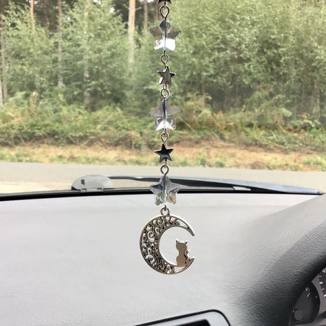 Car Hangout, Car Decor Ideas, Car Mirror Decor, Mustang Accessories, Cozy Car, Car Mirror Decorations, Car Mirror Hangers, Car Mirror Charm, Mirror Car Accessories