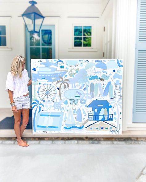 Headed to Palm Beach 🥏. #missymaudeart @serenaandlily | Instagram Missy Mcguirk Maude, Abstract Buildings, Hallway Artwork, Abstract Beach Painting, Cool Abstract Art, Beach Mural, Beach Art Prints, Surf Painting, Pattern Elements