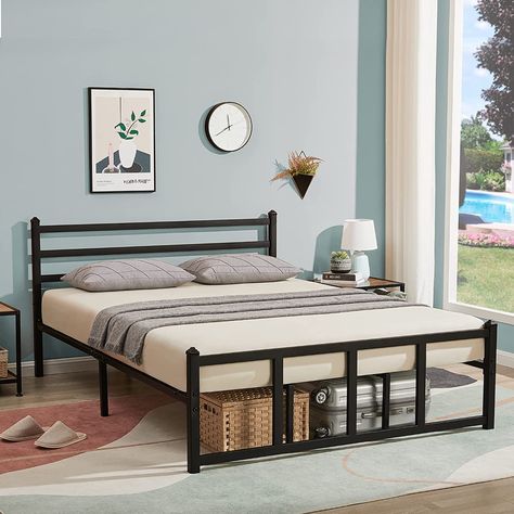 Amazon.com: GreenForest Queen Bed Frame with Headboard Heavy Duty 14 Support Legs Metal Platform Mattress Foundation with Square Slats Support No Box Spring Needed, Black : Home & Kitchen Queen Bed Frame With Headboard, Modern Bed Frame, Bed Frame With Headboard, Full Size Bed Frame, Black Headboard, Full Bed Frame, Kids Headboard, Queen Size Bed Frames, Queen Bed Frame