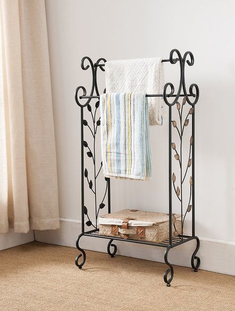 Bellmont Free Standing Towel Stand Metal Towel Racks, Standing Towel Rack, Free Standing Towel Rack, Metal Bathroom, Quilt Rack, Towel Stand, Towel Rack Bathroom, Gold Leaves, Bottom Shelf