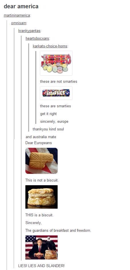 Lol in Canada we have the chocolate smarties, and we the others too but we call they are called rockets. America Vs Europe, Dear America, Funny Tumblr, Shots Fired, Clean Humor, The Guardians, Funny Tumblr Posts, My Chemical, What’s Going On