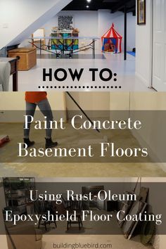 Painted Cement Floors, How To Paint Concrete, Painting Basement Floors, Concrete Basement Floors, Best White Paint Colors, Concrete Basement, Basement Floors, Basement Painting, Paint Concrete