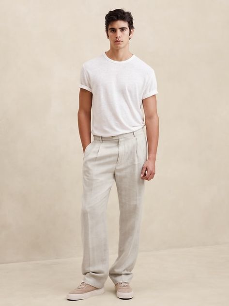 Linen-Blend Relaxed Wide Pant | Banana Republic Factory Linen Pants Men, Trouser Men, Mens Linen Pants, House Fashion, Wide Pants, Pants Men, Shopping Spree, Vacation Outfits, Work Clothes