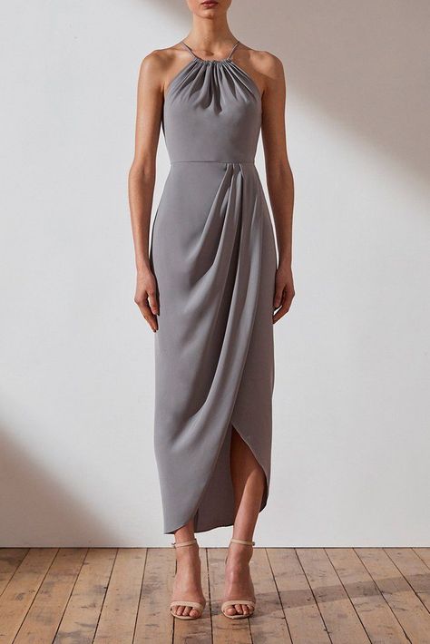 757f843a169cc678064d9530d12a1881desc38000644ri Gray Cocktail Dress, Ruched Maxi Dress, Grey Bridesmaid Dresses, Shona Joy, Draped Dress, Guest Outfit, Ruched Dress, Mother Of The Bride Dresses, Gray Dress