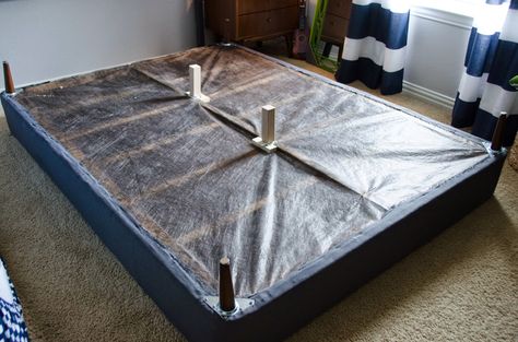 When I was thinking about all the different kinds of beds I could make for E.  My main goal was to reuse as much as possible.  I already ha... Queen Bed Box Spring, King Bed Frame With Box Spring, Headboard For Platform Bed Frame, Alternative Bed Frame Ideas, Box Spring And Mattress On Floor Ideas, How To Cover Metal Bed Frame Box Springs, Mattress And Box Spring On Floor Ideas, Diy Boxspring Bed Frame, How To Make A Platform Bed