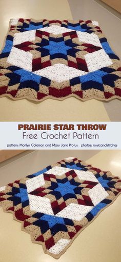 Prairie Star Throw Free Crochet Pattern Baby Beds, Crochet Pillow Patterns Free, Crochet Squares Afghan, Crocheted Blankets, Crochet Afghan Patterns Free, Crochet Stitches For Blankets, Crochet Pillow Pattern, Crochet Blanket Afghan, Crochet Quilt