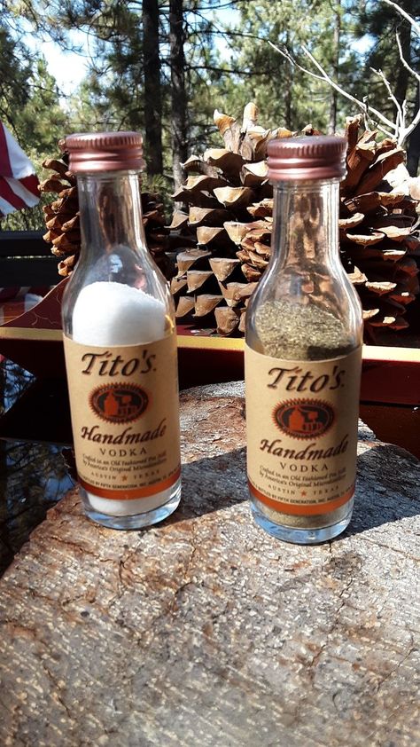 Liqour Bottles, Tito's Vodka Bottle, Liquor Bottles, Salt And Pepper Shaker, Salt And Pepper Shakers, Salt And Pepper, Vodka Bottle, Liquor, Vodka