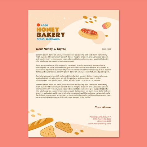 Food Letterhead Design, Cute Letterhead Design, Graphic Design Stationary, Bakery Stationary, Letterhead Layout, Letterhead Design Branding, Bakery Template, Letterhead Designs, Letterhead Design Inspiration