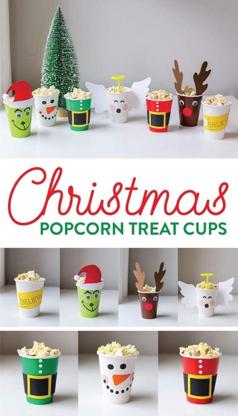 Xmas Crafts Kids, Diy Christmas Treats, Movies Christmas, Christmas Popcorn, Popcorn Treat, Elf Christmas Decorations, Popcorn Treats, Christmas Movie Night, Christmas Cups