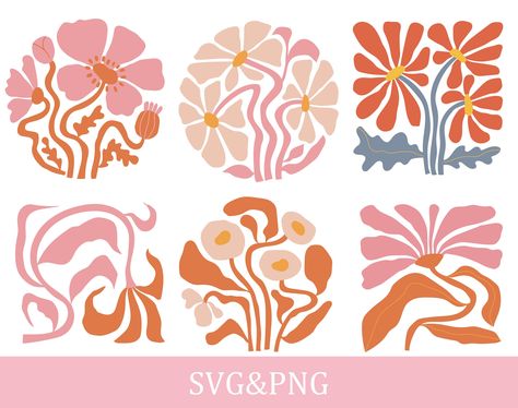 Curved Flower Drawing, Retro Flower Svg, Cricut Wall Art Ideas, Fleur Cricut, Daisy Flower Svg, Flower Wall Painting, Boho Svg, Floral Svg, Abstract Floral Art