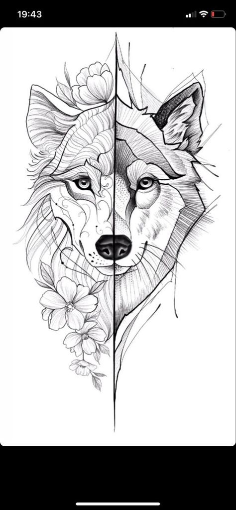 Lobo tattoo blackwork Wolf Flowers Wolf Tattoo Design Sketches, Wolf Tattoo Drawing, Wolf Tattoo Sketch, Wolf Tattoo Stencil, Wolf Drawing Tattoo, Art Drawings Tattoo, Simple Wolf Tattoo, Lobo Tattoo, Geometric Wolf Tattoo