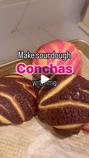 Heather Woodland on Instagram: "Make SOURDOUGH CONCHAS with me! ❤️ This was SO. MUCH. FUN. and I absolutely LOVE how they turned out. I continue to be amazed at all the ways sourdough can be used! Remember, sourdough is a process, not a flavor. 🚫 They are not sour at all…they are soft, slightly sweet and fluffy. That crunchy cookie topping is #chefskiss💋 I made this recipe up on the fly, using my cinnamon roll dough as a rough guide. This was a 2 day process, but I might make a few tweaks to speed the process up a bit. . . . . . .  #sourdough #homemadesourdough #sourdoughbaking #sourdoughrecipe #homemadebread #bakedfromscratch #selfreliance #breadbaking #sourdoughteacher #sourdoughforbeginners" Sourdough Conchas Recipe, Sourdough Discard Conchas, Sourdough Conchas, Conchas Recipe, Micro Bakery, Cookie Toppings, Cinnamon Roll Dough, Sourdough Baking, Crunchy Cookies