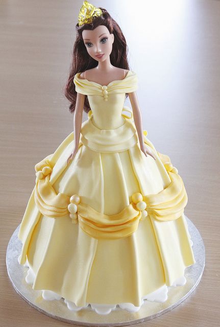 Disney Belle Dolly Varden Barbie cake by Say it with Cake, via Flickr Dolly Varden Cake, Princess Doll Cake, Dolly Varden, Doll Birthday Cake, Belle Cake, Belle Birthday, Barbie Doll Cakes, Disney Belle, Barbie Cake