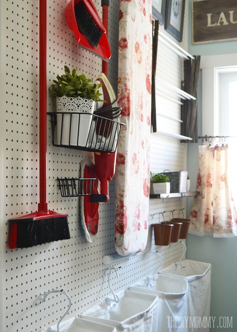 Laundry Room Makeover Ideas: Easy & Affordable | The DIY Mommy Vintage Laundry Room Decor, Laundry Room Hacks, Laundry Room Storage Shelves, Vintage Laundry Room, Small Laundry Room Organization, Room Storage Diy, Basement Laundry Room, Laundry Room Inspiration, Vintage Laundry