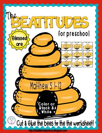 Bible Fun For Kids: The Beatitudes: Preschool Printables Beatitudes For Preschoolers, Sermon On The Mount Craft For Kids Free Printable, Bee Attitudes Craft, Sermon On The Mount Craft For Kids, Beattitudes Lesson For Kids, Beatitudes For Kids, Toddler Bible, The Beatitudes, Preschool Bible Lessons