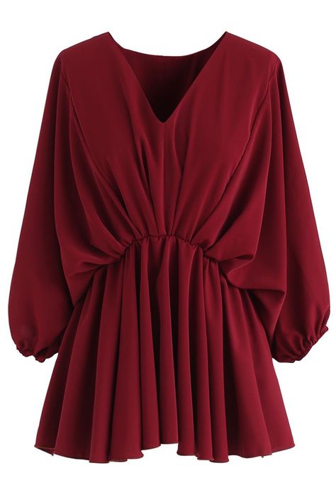 [Sponsored] Batwing Sleeves Asymmetric Peplum Top In Wine - Retro, Indie And Unique Fashion #fashiontopsblouseunique Fashion Tops Blouse Unique, Women Blouses Fashion, Fashion Tops Blouse, Trendy Fashion Tops, Muslim Fashion Outfits, Pretty Top, Muslimah Fashion Outfits, Fashionista Clothes, Stylish Dresses For Girls