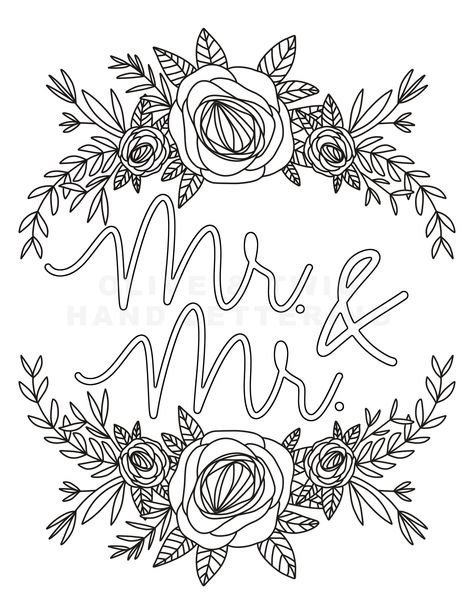 "\"Mr and Mr\" coloring page. This beautiful coloring page is the perfect activity to keep the kiddos at your wedding occupied! Just download and print your coloring page for your special day!  I came up with this idea for my own wedding. We had coloring sheets for each child printed and set at their assigned seat! The kids loved the wedding themed coloring sheet. The parents loved that there was a fun activity to keep the kids entertained throughout dinner and the coloring pages where so pretty Wedding Coloring Pages For Kids, Jordans Wedding, Wedding Coloring Pages, Page Wedding, Kids Wedding Activities, Blue White Weddings, Star Coloring Pages, Colorful Birthday Party, Outdoors Birthday Party